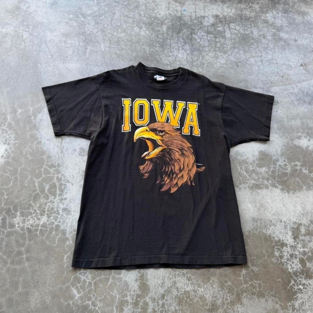Vintage 90's university of Iowa college black made in USA graphic tee shirt